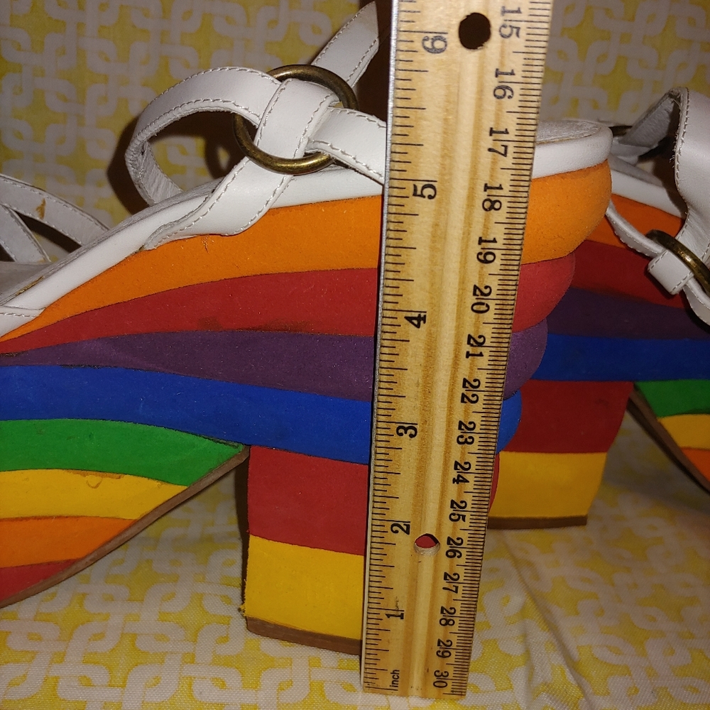 Jeffrey Campbell White Strappy Rainbow Platform Sandals - Picture 16 of 16